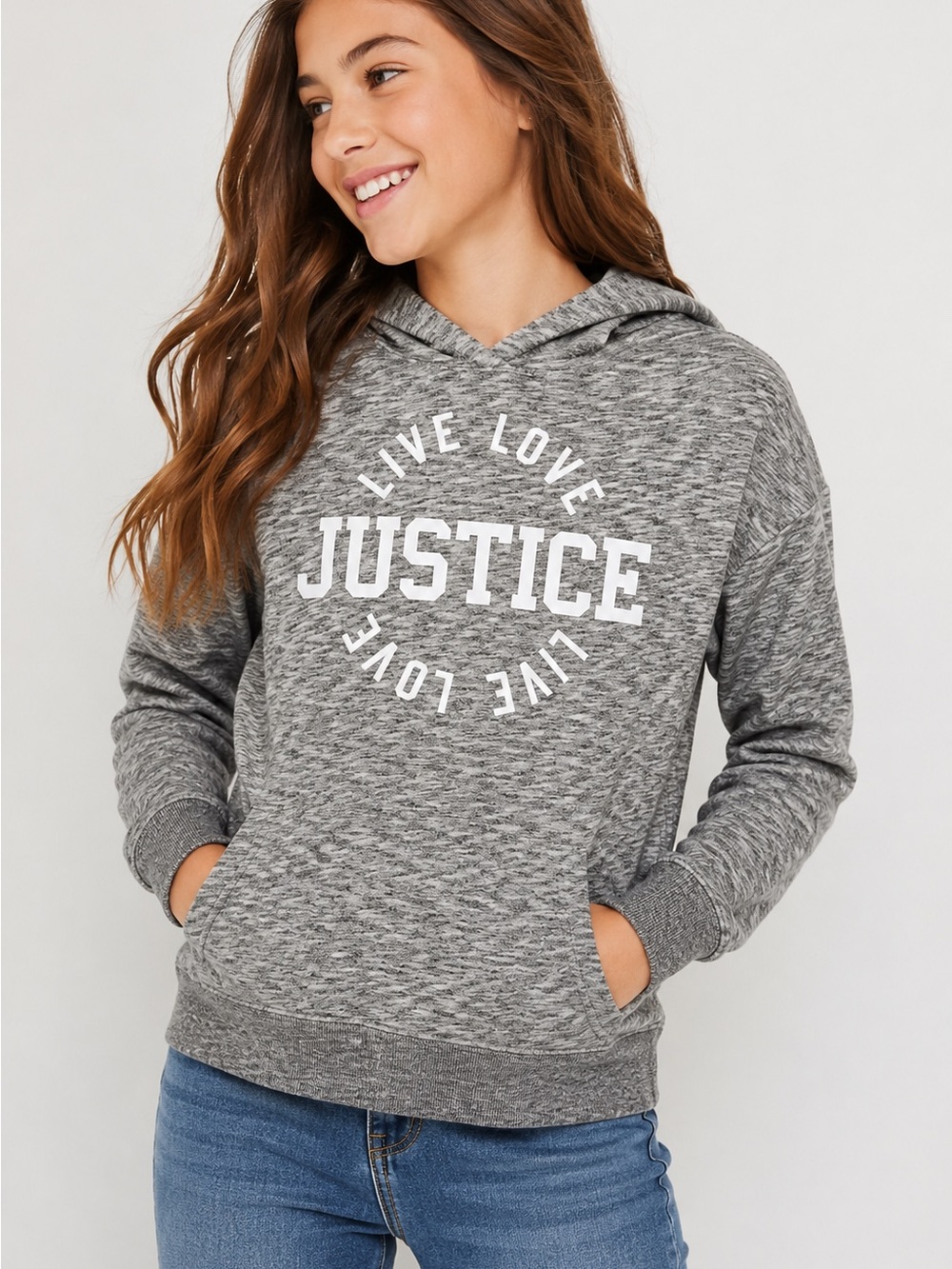 Desigual Gray Hooded Pullover Sweatshirt with White Graphic